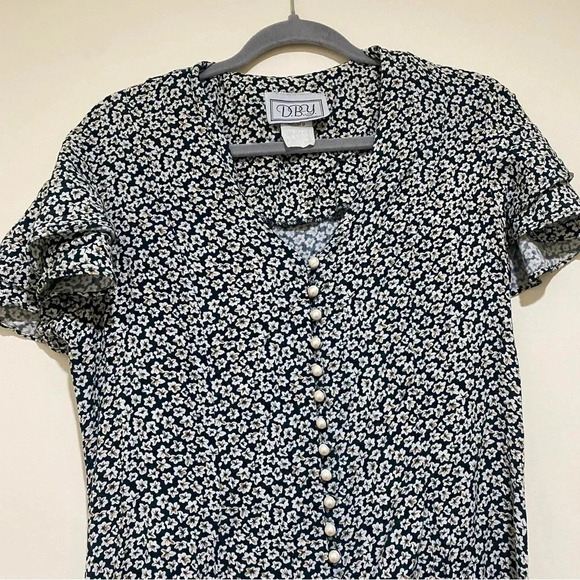 Women’s Vintage Green White Floral D.B.Y brand Dress + Pearl buttons corset S:9 - Picture 5 of 15